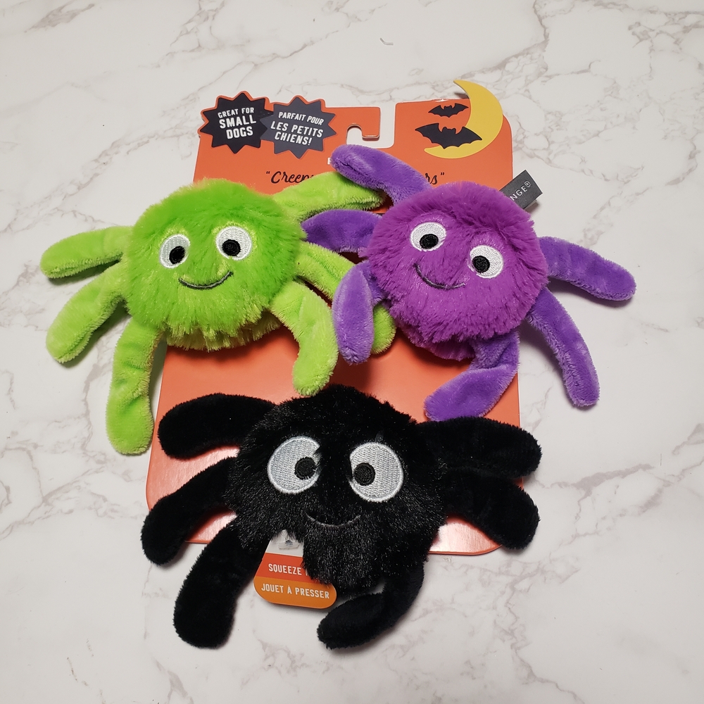 Fringe Studio Colorful Spider Plush Set - Green, Purple, Black. Hallowen Toys.